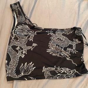 SHEIN Dragon print one shoulder crop Top - worn once size XS